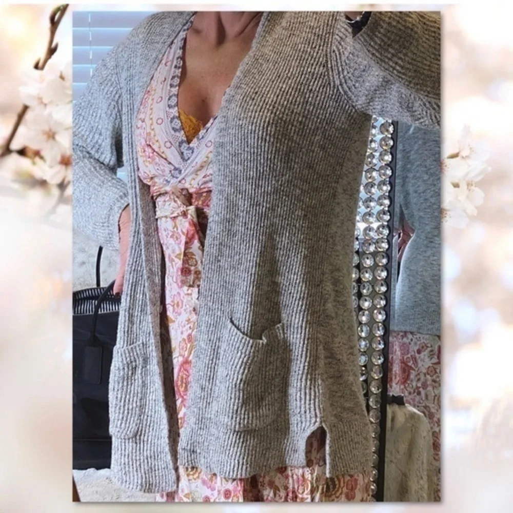 MADEWELL MARLED GREY SLOUCHY CARDIGAN SMALL